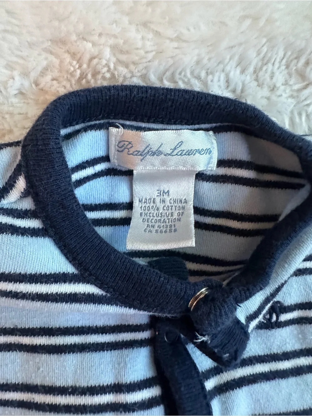 Ralph Lauren Light Blue & Navy Striped Infant One-Piece